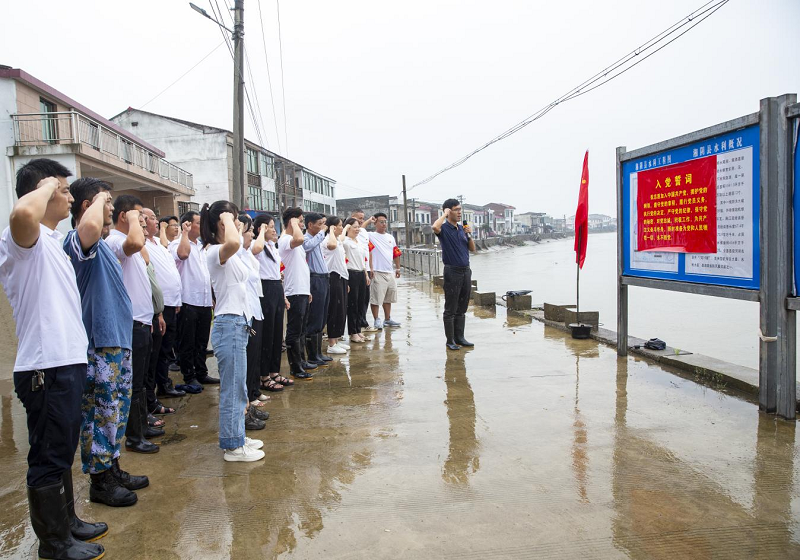 防汛進行時 | 湘陰縣鶴龍湖鎮(zhèn)：防汛大堤重溫誓詞 黨旗飄揚別樣紅